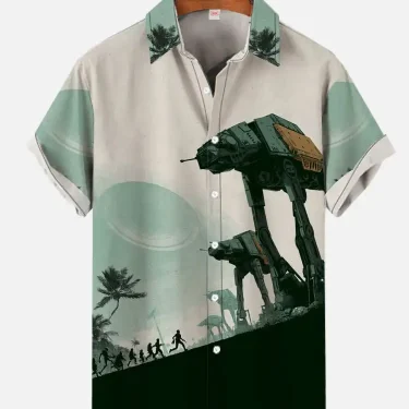 New Men's Short Sleeve Shirt Future Technology Printed Fashion Lapel Top Large Size Casual XS-5XL 2