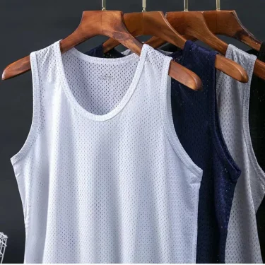 Men's Ice Silk Mesh Tank Tops Gym Stringer Transparent Bodybuilding Sleeveless Shirt Fitness Vest Male mesh Muscle Singlets 4