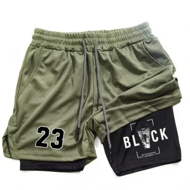 Men's casual 23 print double-layer sports shorts, drawstring beach shorts for summer beach vacations 5