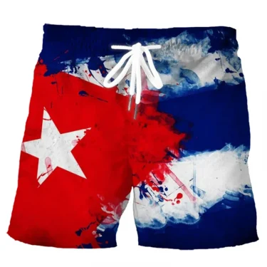 Retro 3D Printed Cuban Flag Beach Shorts Men Summer Casual Street Cube Pattern Short Pants Quick Dry Surf Board 1
