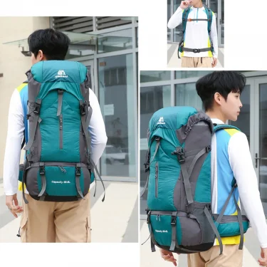 70L Nylon Camping Backpack Travel Bag With Rain Cover Outdoor Hiking Daypack Mountaineering Backpack Men Shoulder Bags Luggage 3