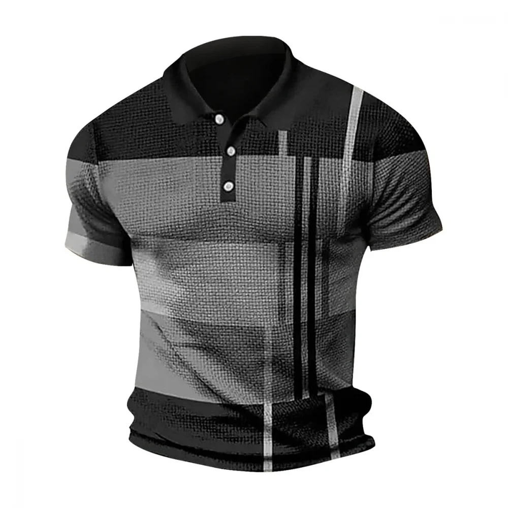 A color-blocked striped lapel-collar short-sleeved breathable and wear-resistant summer men's POLO shirt 3