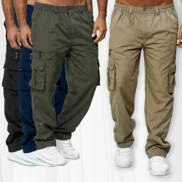 Men's Cargo Trousers Elastic Waist Elastic Multi-pocket Loose Combat Work Pants Outdoor Fitness Sports Casual Pants S-4XL 2