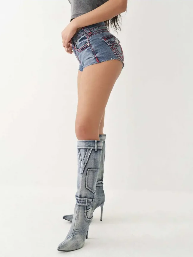 Retro Buddha Short Women Y2K Skirt Goth Hip Hop Pocket Embroidery Retro Blue Loose Denim Shorts Women High Waist Slim Mini Skirt 4