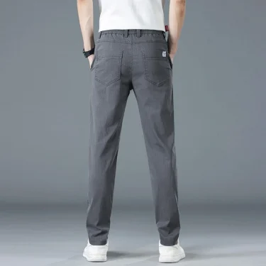 Spring Summer Men's Pants Thin Straight Slim Casual Pants Korean Solid Color Male Clothing Elastic Cotton Business Trousers 3