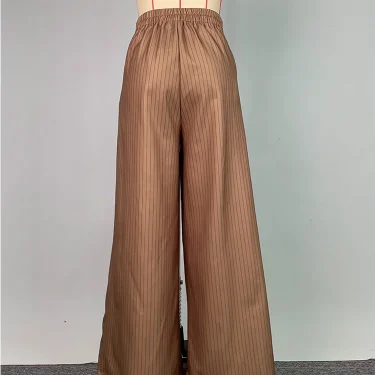Gymystars Brown Striped Trousers Women's Wide Leg Pants New Fashion Pleated Loose Suit Pants Famale Clothing Office Commute 4