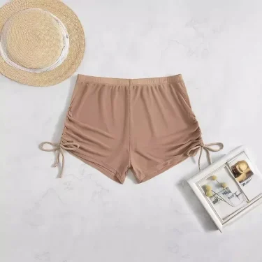 2025 New Solid Color Four-corner Transparent Mesh Drawstring Beach Swimming Trunk Bikini Shorts 1