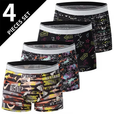 4-piece men's printed letter underwear beach shorts comfortable breathable teenagers plus size underwear up to 6XL. 3