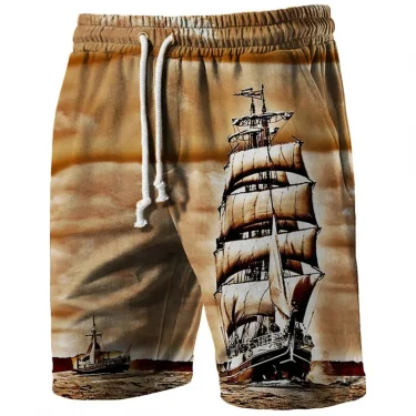 3D Printing Ship Compass Short Pants For Men Retro Pattern Swim Trunks Casual Gym Surf Hawaiian Vacation Oversize Beach Shorts 4