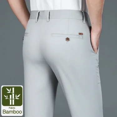 Men's Business Pants Classic Straight Elasticity Fashion Casual Pants Bamboo Fiber Thin Breathable Formal Office Trousers 1