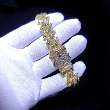 Fashion 16mm Iced Out Crystal Prong Cuban Link Chain Bracelet for Women Men Bling Rhinestone Cuban Bracelets Hip Hop Jewelry 3