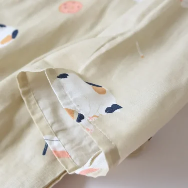 New Japanese-style kimono two-piece couple pajamas cover men and women pure cotton gauze cute kitten thin home service plus size 5