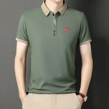 2025 men's casual and fashionable short sleeved polo shirt for summer, comfortable and breathable business casual top 2