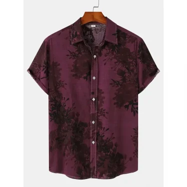 Men's casual Hawaiian fashion flower pattern printed short sleeved shirt summer men's clothing street casual wear 4