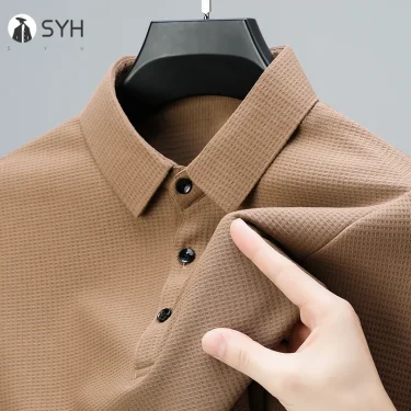 New Men's Business Fashion Casual Long Sleeved Shirt Solid Color Polo Shirt Fashionable Breathable Comfortable Versatile Top 3