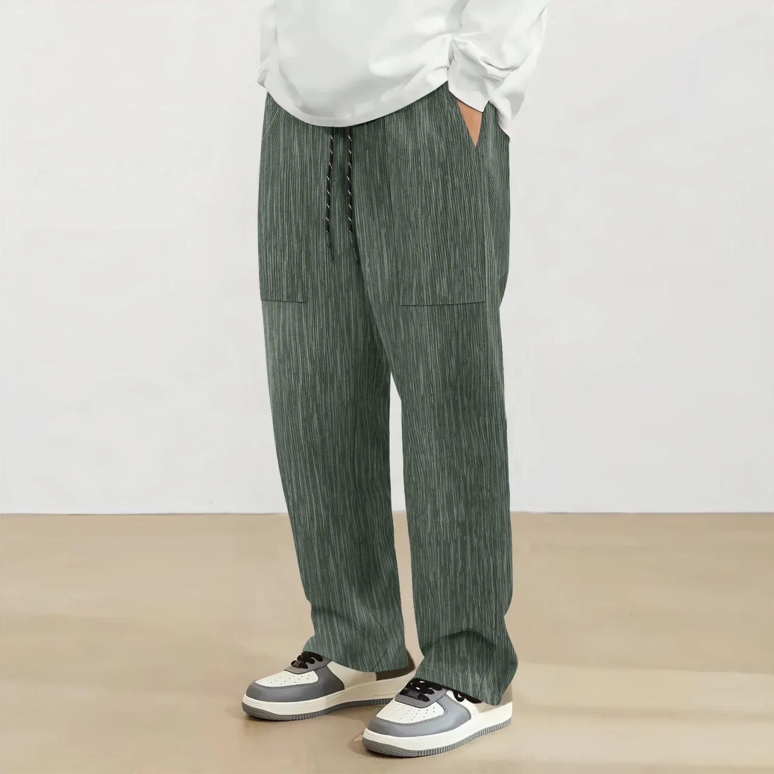 Spring new men's pants 2025 fashion corduroy high quality super casual trend for young men straight pants wide leg pants 3