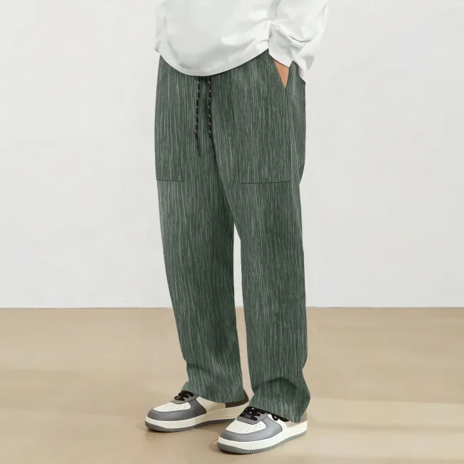 Spring new men's pants 2025 fashion corduroy high quality super casual trend for young men straight pants wide leg pants 3
