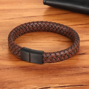 XQNI Fashion Jewelry Combination Brown Color Leather Stainless Steel Buckle Men Bracelet Hot Selling For Birthday Simple Gift 4