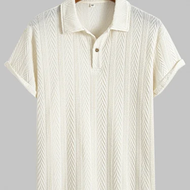 New Mens Polo Shirts Short Sleeve Polo Neck Summer Polo T Shirts Casual Ribbed Textured Golf Shirts Casual Fashion Basic Tee 1