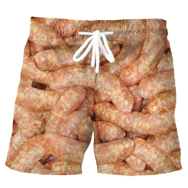 Sausages Food Graphic Beach Shorts Men Short Pants 3D Cheese Printed Elastic Waist Board Trunks Swimsuit homme 2023 Ice 2