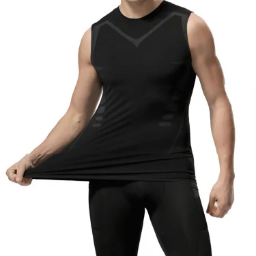 Men's sci-fi printed black vest, fashionable and casual men's quick drying T-shirt, sports and fitness round neck elastic vest 2