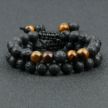2Pcs Adjustable Braided Natural Stone Beads Bracelets&Bangles For Couples Women Men Tiger Eye Lava Bracelet Yoga Jewelry Pulsera 1