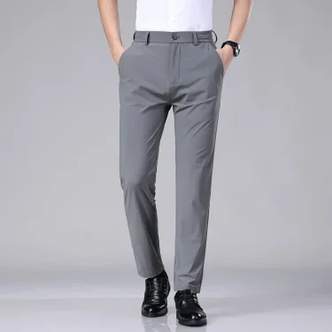 2025 Summer New Men's Ultra-thin Casual Pants High Elastic Quick-drying Ice Silk Soft Solid Color Business Straight Trousers 4