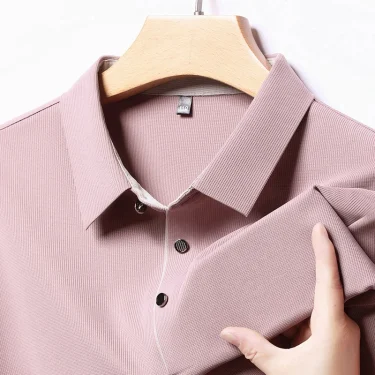 2025 New Men's Business Casual Long Sleeved Shirt Solid Color Polo Shirt Fashionable Breathable Comfortable Versatile Top 3