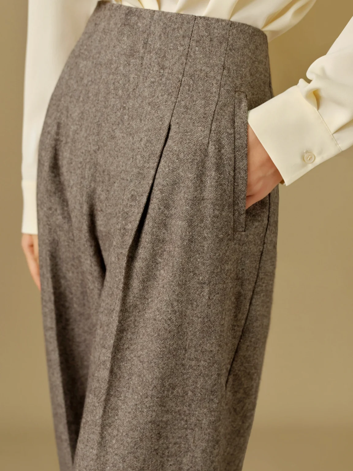 DUSHU 53.2% Sheep Wool Plus Size Commuting All-match Pants High Waist Elegant Wide Leg Pants Women 2024 New Trousers 24DH84028 2
