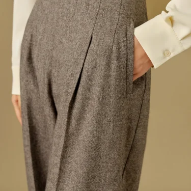 DUSHU 53.2% Sheep Wool Plus Size Commuting All-match Pants High Waist Elegant Wide Leg Pants Women 2024 New Trousers 24DH84028 2