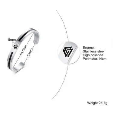 Men Bangle, Enemal Bangle Mens, Viking Logo Cuff Bracelet For Gentleman ,Stainless Steel Minimalist Bracelets 3