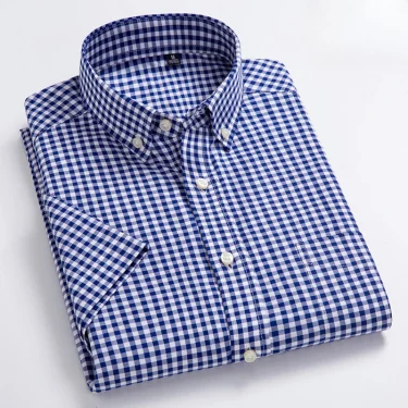 New in shirt hight qulity100%cotton summer short sleeve shirts for men slim fit Casual shirt thin plaid tops soft office clothes 2