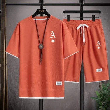 Fashionable casual men's sports suit short-sleeved T-shirt and outdoor summer sports shorts two-piece set daily casual 3