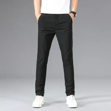 Business Thin Men's Breathable Pants Slim Straight High Elastic Slim Casual Pants Male Brand Clothing Khaki Gray Green Black 4