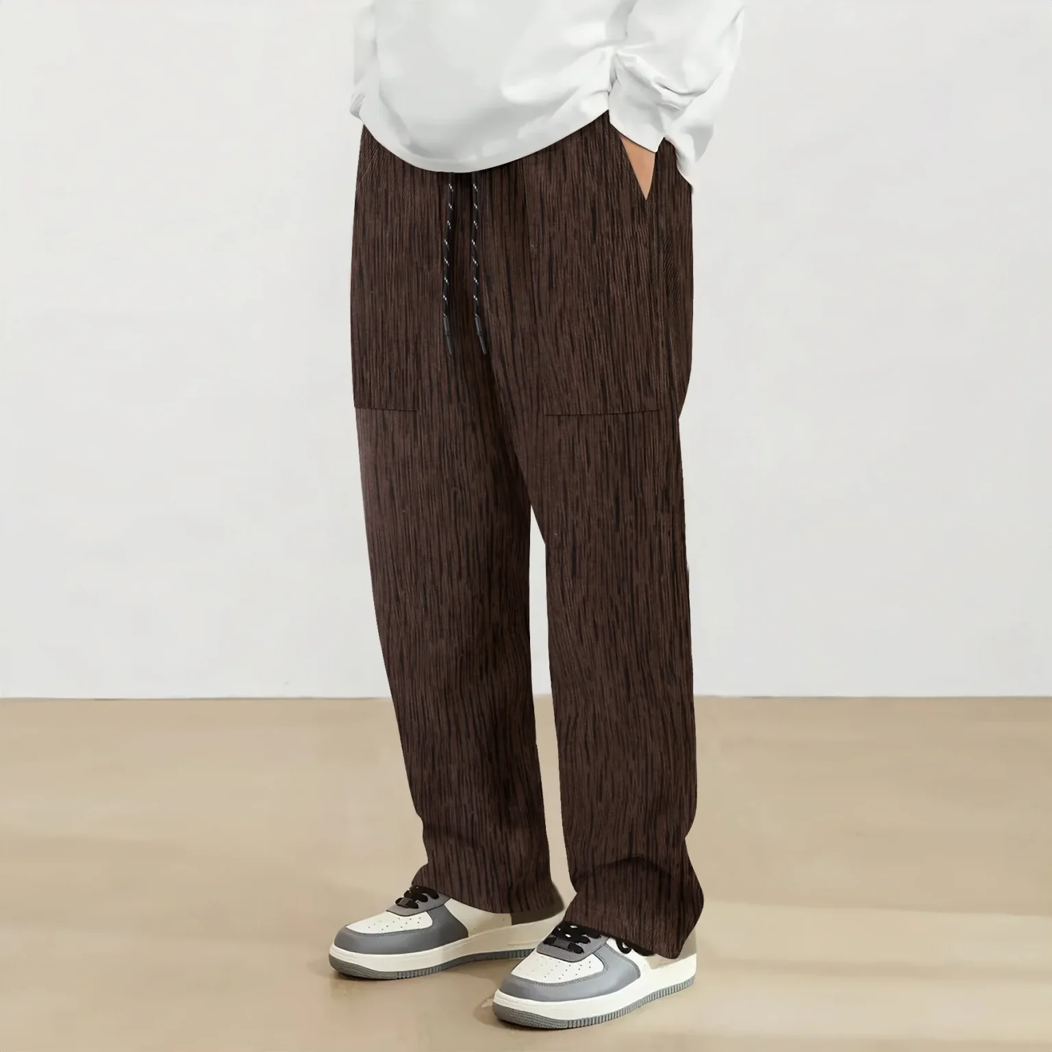 Spring new men's pants 2025 fashion corduroy high quality super casual trend for young men straight pants wide leg pants 4
