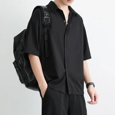 1pcs Summer Thin Men Short Sleeve Shirt Man Ice Silk Loose Style Shirt Male Fashion Casual Lapel Button-down Shirt Men Top S-3XL 3
