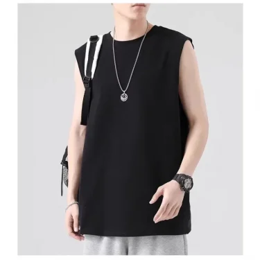 Fashion Casual Pure Cotton Solid Color Sleeveless T-shirt Men's Summer Sports White Vest Men's Casual Top 3