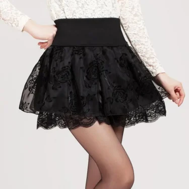 Zuolunouba Summer Slim Preppy Skirt Women Flower Bow Mini Tutu Style Elasticity Lace Skirts Shorts Lady High Waist Student 1