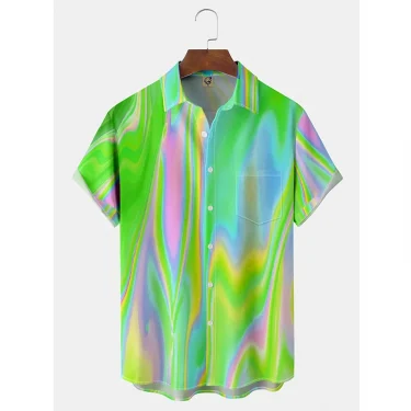 Hawaiian Shirt Men's Summer 3d Line Print Holiday Harajuku Short Sleeve Y2k Tops Tees Clothing Oversized Blouse Casual Camisa 4