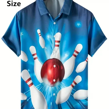 Man Shirt Graphic Print Bowling Graphic Print Short Sleeve Button Men Clothing Design Casual Soft Breathable Ropa De Hombre Tops 2