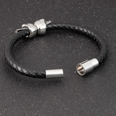 Hyperbole Men Jewelry Black Braided Leather Bracelets Stainless Steel Leahter Bracelets Cool Skull Bracelets Men Bracelet 5