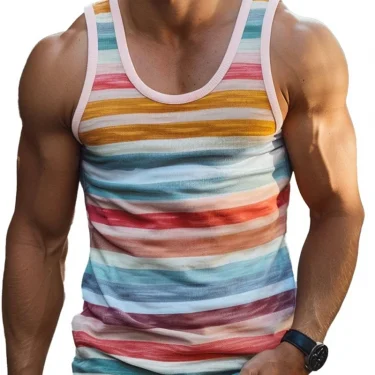 Mens Vintage Stripe 3D Printed Tank Tops Fashion Summer Sleeveless Casual Sports Vest Loose Quick Dry Breathable Tees Clothes 4