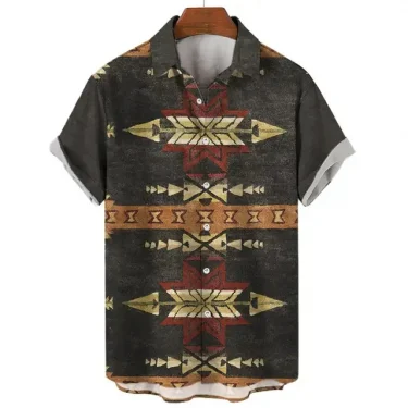 Ethnic Style Pattern Design Casual Men Women Tops Printed Shirts Short Sleeve Shirts Button Up Fashion Tops 3