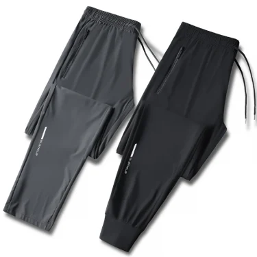 Men's cool quick drying breathable waist drawstring jogging pants, fashionable high elasticity sports pants suitable for fitness 1