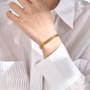 Vnox Gold Color Mesh Link Chain Bracelets for Women Men,Stainless Steel Italian Chain Wristband Gift Jewelry, 16.5/18/17/19/21CM 2