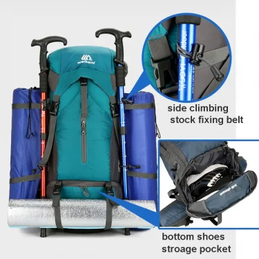 70L Nylon Camping Backpack Travel Bag With Rain Cover Outdoor Hiking Daypack Mountaineering Backpack Men Shoulder Bags Luggage 5