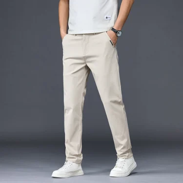 New Spring Summer Pants Men Elastic Waist Korean Casual Slim Fit Elastic Waist Jogger Business Classic Trousers Male Black Gray 3