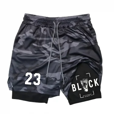 Men's casual 23 print double-layer sports shorts, drawstring beach shorts for summer beach vacations 3