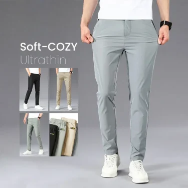 Business Thin Men's Breathable Pants Slim Straight High Elastic Slim Casual Pants Male Brand Clothing Khaki Gray Green Black 1