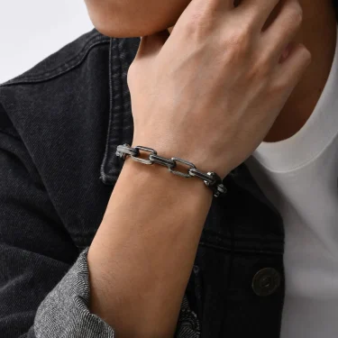 Vnox Punk Heavy Rectangular Link Chain Bracelets for Men Teens Boys, Vintage Oxidized Paperclip Chain Wristband, Chunky Jewelry 2